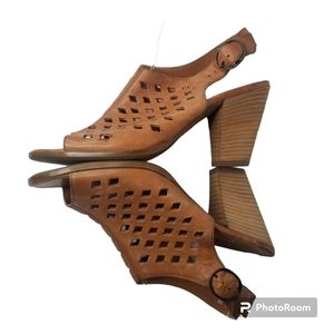 PAUL GREEN Perforated Peep Toe Buckle Heel